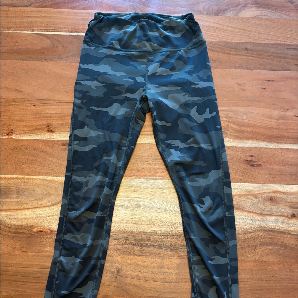 Athleta Green and Black Leggings with Camouflage Pattern